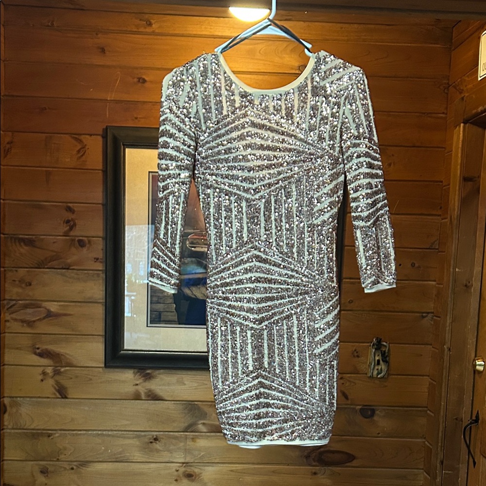Forever 21 Silver Sequin Long Sleeve Dress